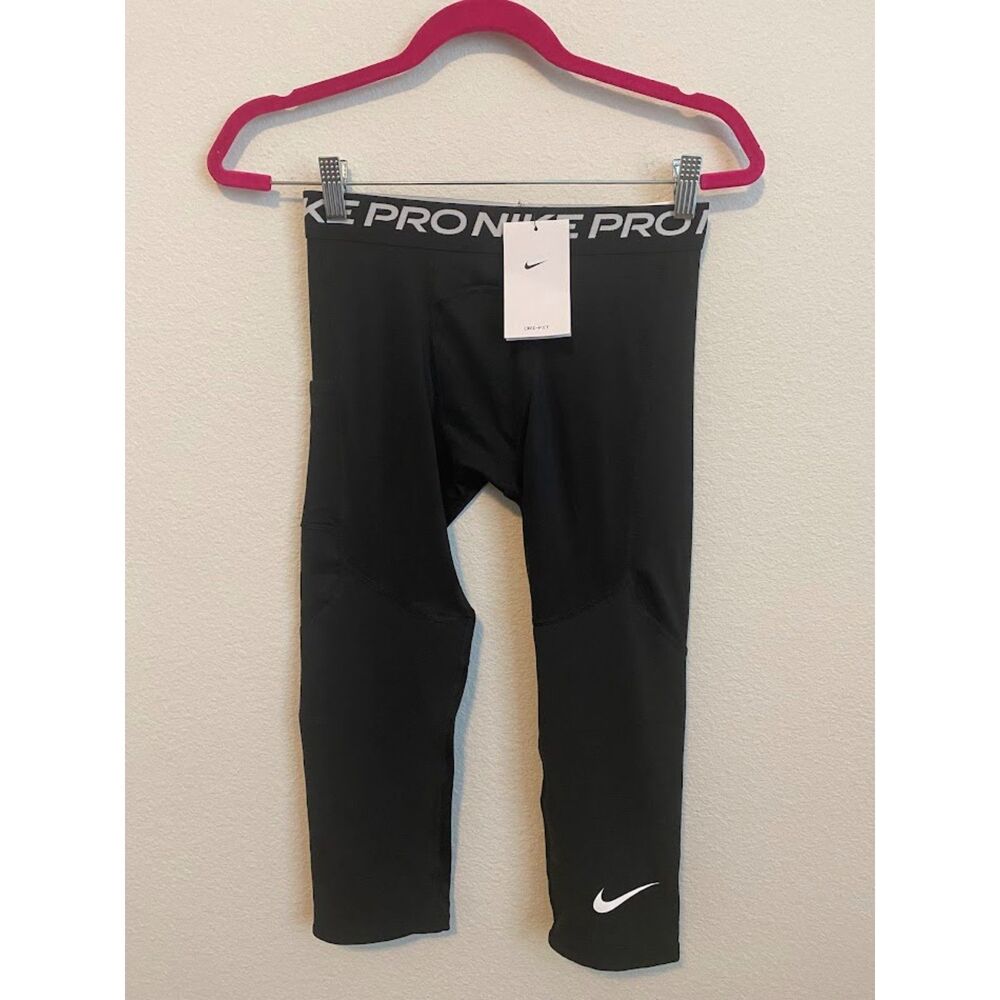 NWT Nike Dri-Fit Pro Boys 3/4 Compression Tights Black Size XL